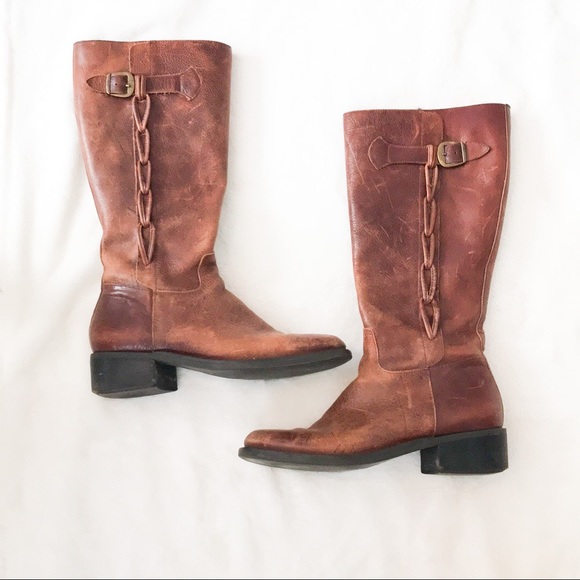 Buckle Shoes - Civico cognac side braid chain saddle brown ridding boots